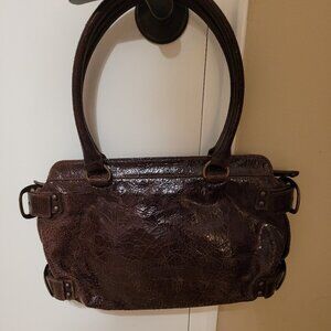 KOOBA Brooklyn Brown Distressed Crackled Leather Satchel Shoulder Bag